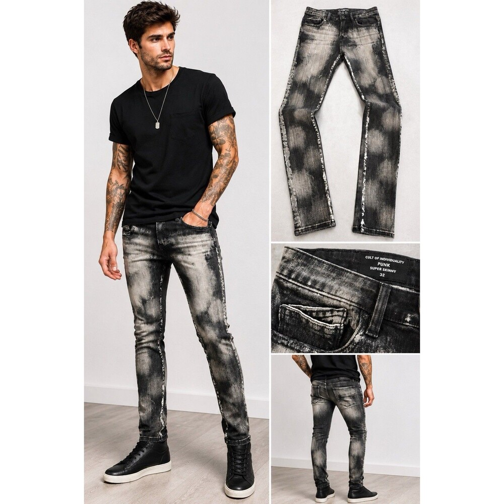 Cult of Individuality Jeans Mens 32x32 (31x32) Black Denim Punk Super Skinny